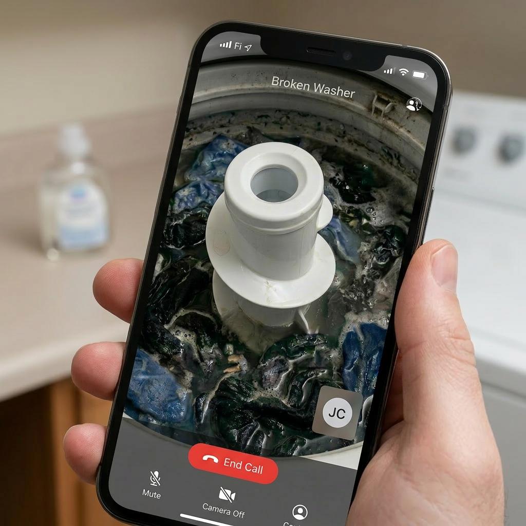 Smartphone showing a video call with Dr. Elena Vance providing tech diagnostics